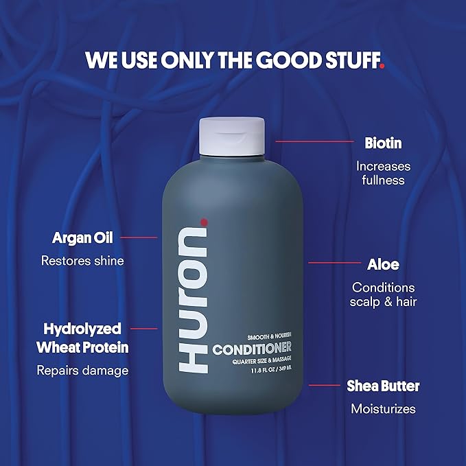 Huron Men’s Conditioner - Lightweight, Hydrating Conditioner - Eliminates Frizzy Hair, Moisturizes, & Restores Shine - Clean & Invigorating Scent - 100% Vegan Ingredients & Cruelty-Free - 11.8 Fl Oz (2 Pack)-Velvo Beauty