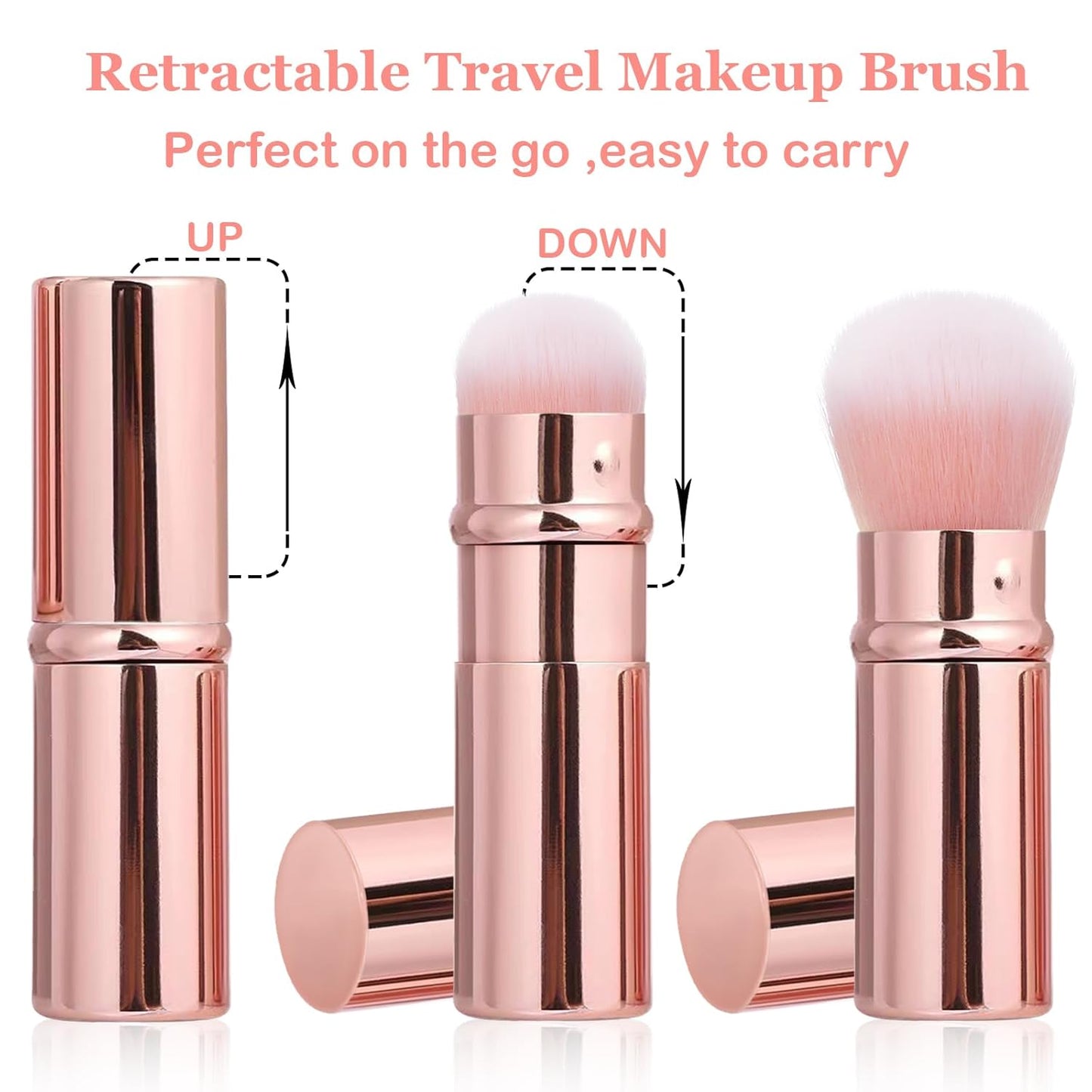 Retractable Makeup Brush 2 Pack, Travel Kabuki Powder Makeup Brush, Foundation Face Blush Brushes for Blending Liquid, Blush, Bronzer, Buffing, Sunscreen,Flawless Cosmetics-Velvo Beauty