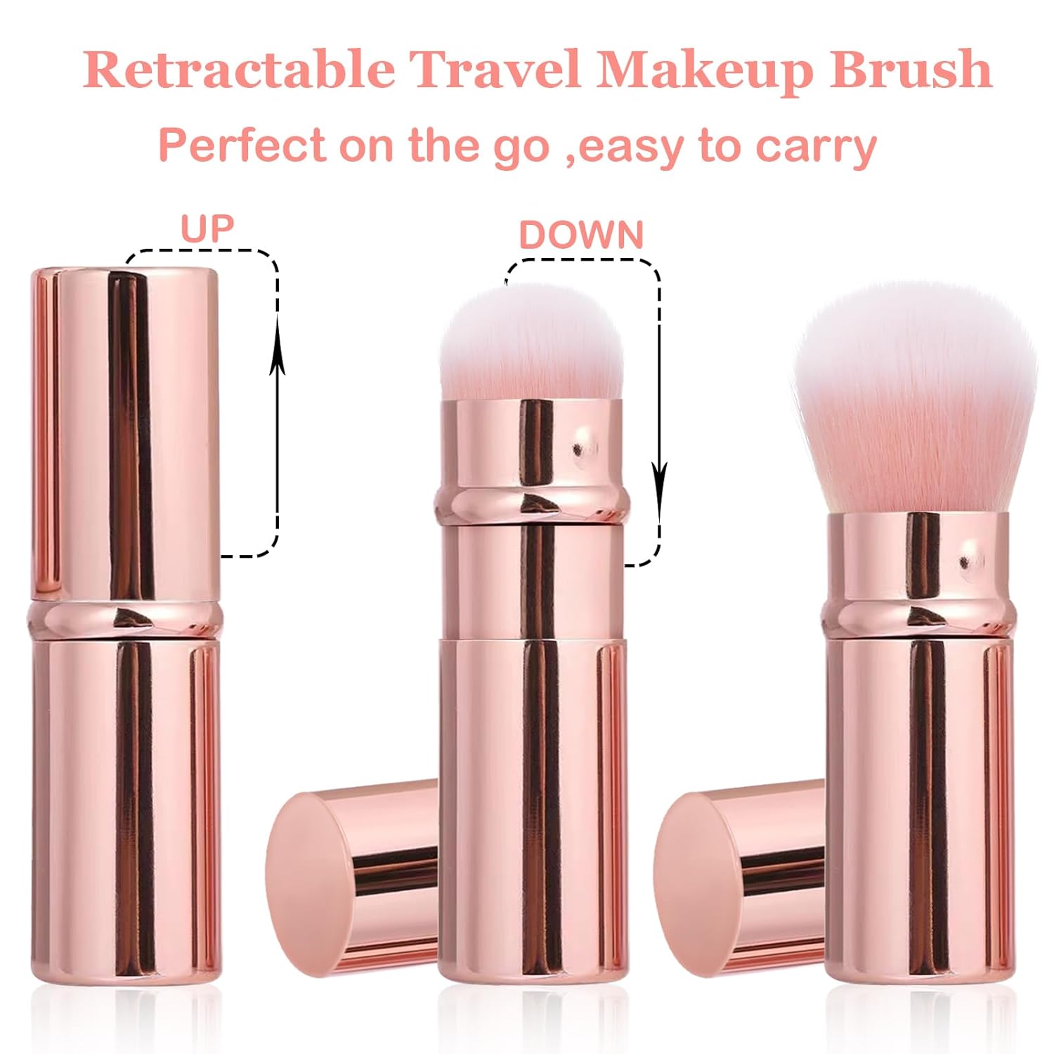 Retractable Makeup Brush 2 Pack, Travel Kabuki Powder Makeup Brush, Foundation Face Blush Brushes for Blending Liquid, Blush, Bronzer, Buffing, Sunscreen,Flawless Cosmetics-Velvo Beauty