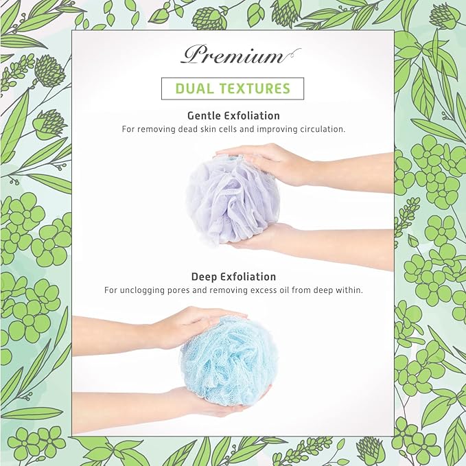 Spongentle Dual Texture Deep Cleansing Loofah Sponge for Radiant Skin, Pack of 4, Bath and Shower, Exfoliating Body Scrubber, Beautiful Colors for Women and Men-Velvo Beauty