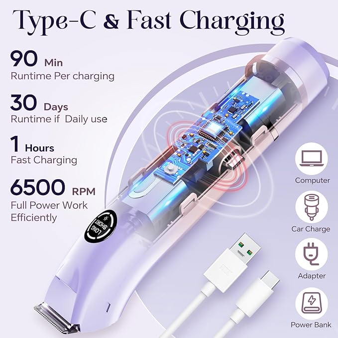 Bikini Trimmer for Women|Hair Removal Shaver - Painless Electric Razor, Cordless Body Shaver for Travel, Replaceable Lady Facial Razor|Trim Nasal/Eyebrows, IPX7 Waterproof&Easy Cleaning, Ceramic Blade-Velvo Beauty