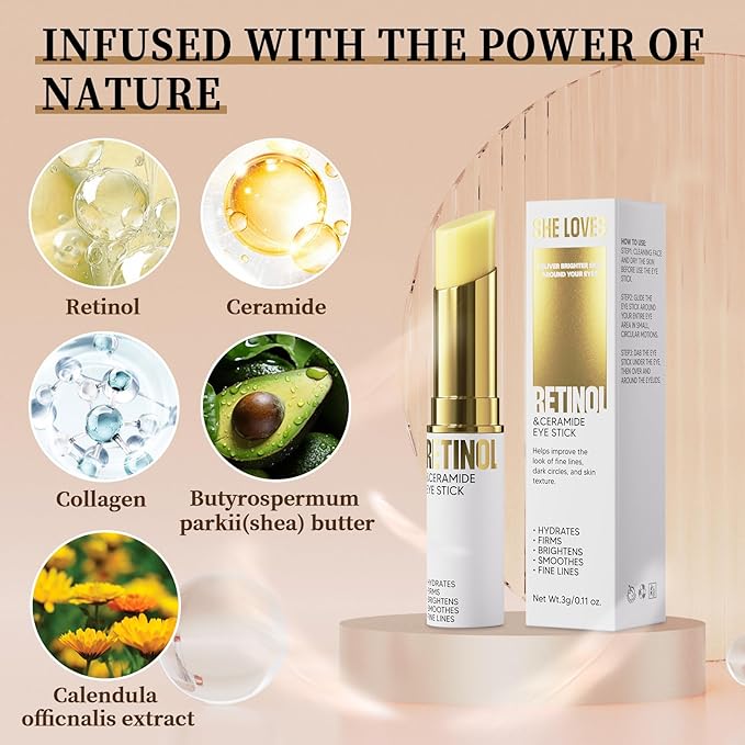 Retinol Eye Stick, Eye Cream for Dark Circles and Puffiness, Hydration and Brightening Eye Balm, Under Eye Cream Anti Aging Visible Results in 3-4 Weeks Reduces Fine Lines Bags-Velvo Beauty