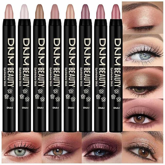 evpct 8Pcs Cream Eye Shadow Brightener Sticks Makeup Sets, Champagne Pearl Bronze Putty Sand Orchid Rose Gold Shimmer Matte Eyeshadow Eyeliner Pencil Applicator Stick Palette Makeup for Older Women 08-Velvo Beauty