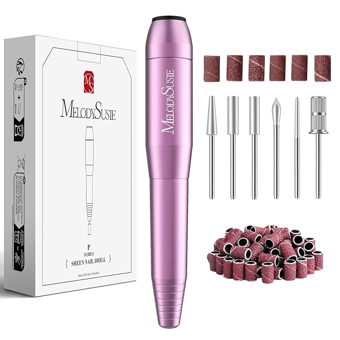 MelodySusie Electric USB Nail Drill Machine,PC120I Portable Electric Nail File Efile Set for Acrylic Gel Nails, Manicure Pedicure Tool with Nail Drill Bits Sanding Bands (Purple)-Velvo Beauty