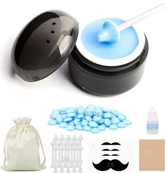 Nose Wax Kit - Travel Wax Warmer for Hair Removal with 100g Waxs, 15 Applicators, 30 Nose Hair Sticks 2 Silicone Pots, 1 Bag Constant Temperature, 15-20 Times Black - Round | Black | Mini-Velvo Beauty
