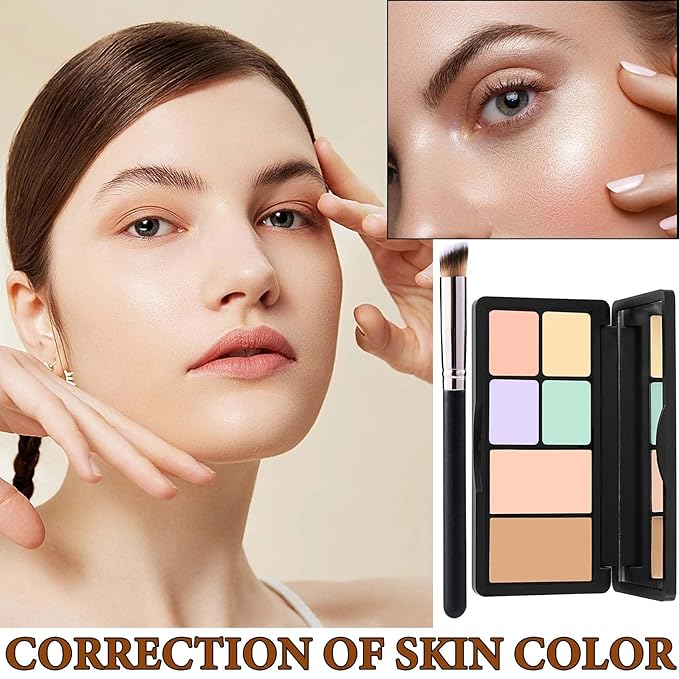 6 Colors Correcting Concealer Contour Palette,Concealer Cream Contour Makeup Palette,Contouring Foundation Highlighting Makeup Kit with Brush(01#)-Velvo Beauty