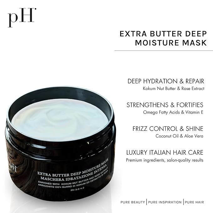 pH PURE HAIR Extra Butter Deep Moisture Hair Mask - Deep Conditioning & Hydrating Mask for Dry Damaged Hair with Vitamin E & Rose Extract - Moisturizing Repair & Frizz Control - 6.7 oz-Velvo Beauty
