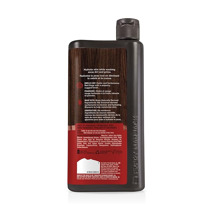Every Man Jack Nourishing Cedar + Red Sage Mens Body Wash for All Skin Types - Naturally Derived Ingredients - Cleanse and Hydrate Skin with Coconut and Glycerin - 24oz 2 Bottles-Velvo Beauty