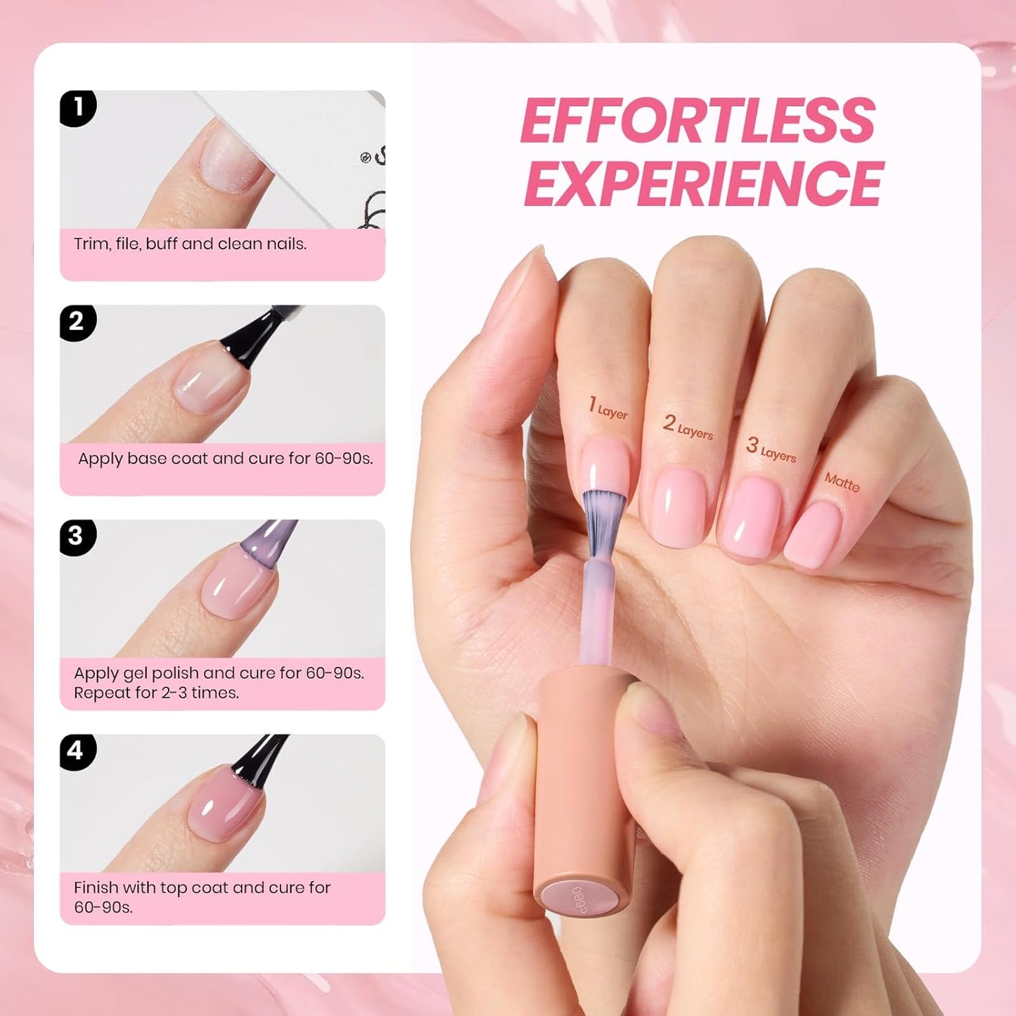 Beetles Nude Gel Nail Polish - 15ml Nude Pink Natural Gel Polish Nail Concealer Ballet Pink Jelly Gel Polish Sheer Translucent Soak Off UV Nail Art DIY Salon Home Manicure Gift for Girls Women-Velvo Beauty