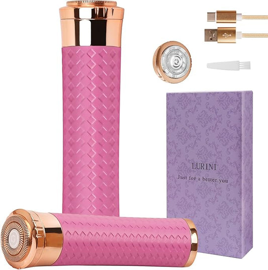 Facial Hair Remover for Women, Painless Rechargeable Hair Removal Device, Comes with 2 Replacement Heads, Portable Electric Shaver/Razors for Face, Chin, Upper Lip, arms and Peach Fuzz (Pink)-Velvo Beauty