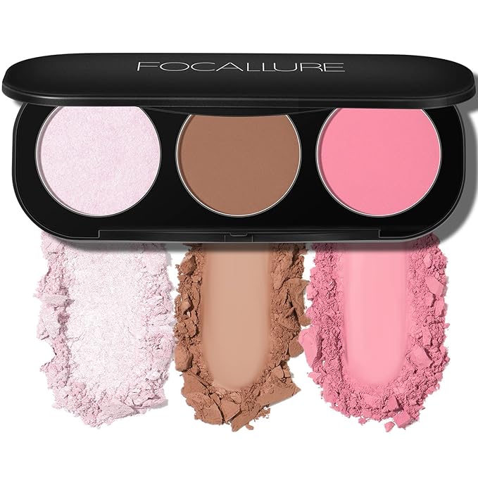 FOCALLURE Blush and Highlighter Palette,3 in 1 Contour Palette,Cruelty-Free Matte Bronzer Powder,Shimmer Illuminator Highlighters for a Glowing Look,#06-Velvo Beauty