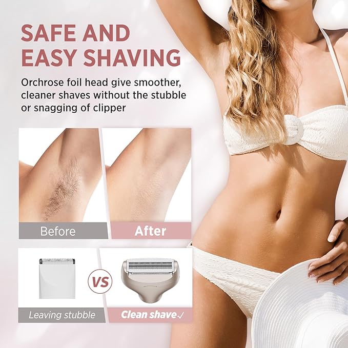 Electric Razor for Women Body: Rechargeable Painless Electric Shaver for Bikini Face Body Legs Underarms - 3-in-1 Blade and Rotary Shaving Head