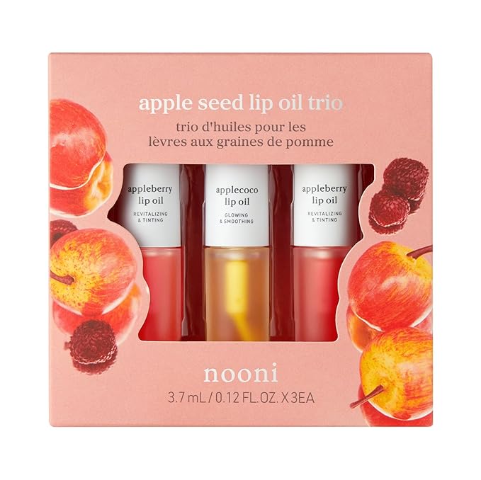 NOONI Korean Lip Oil Gift Set - Appleseed Lip Oil Trio, Tinted Lip Care, Hydrating, Lip Plumping, Long Lasting Moisture, Korean Vegan Makeup for Women, 0.12 Fl Oz x 3ea-Velvo Beauty