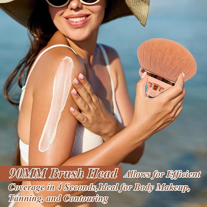 Blend & Blur Extra Large Body Makeup Brush for Self Tanner,GloréBrochas Leg Makeup & Bronzer Self Tan Applicator, 90MM Wide Round Head Kabuki Brush For Application (Rose-Gold)-Velvo Beauty