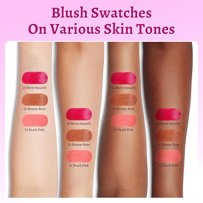 UCANBE 3PCS Liquid Blush Set – Dewy Cream Blush Makeup for Cheeks – Lightweight Long Lasting Blendable Buildable Formula for Natural Flush(Berry Smooch, Bronze Rose, Peach Pink)-Velvo Beauty