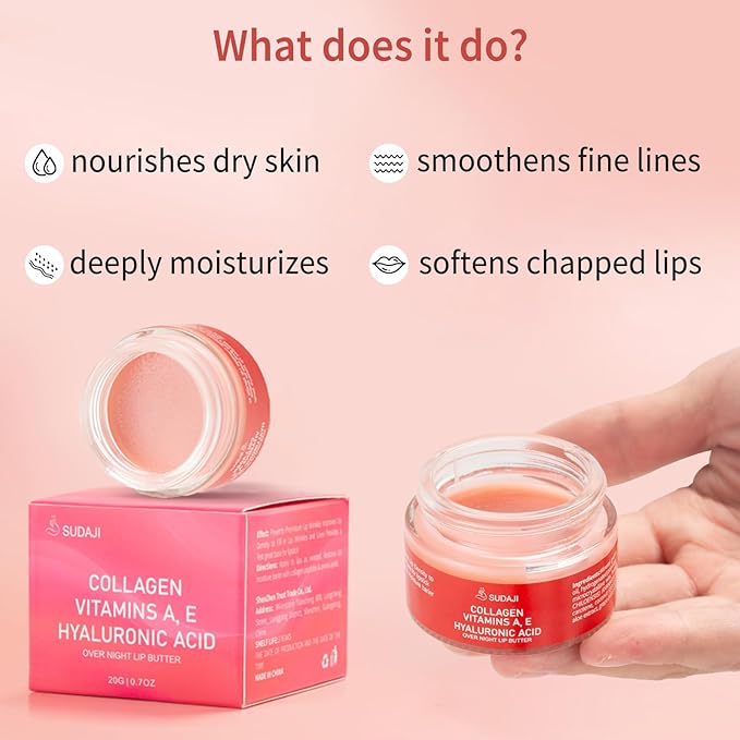 Lip Mask, Collagen Hydrating Lip Balm, Overnight Moisture Lip Butter with Hyaluronic Acid & Aloe Vera, Sleeping Nourishing Lip Butter Balm-Velvo Beauty