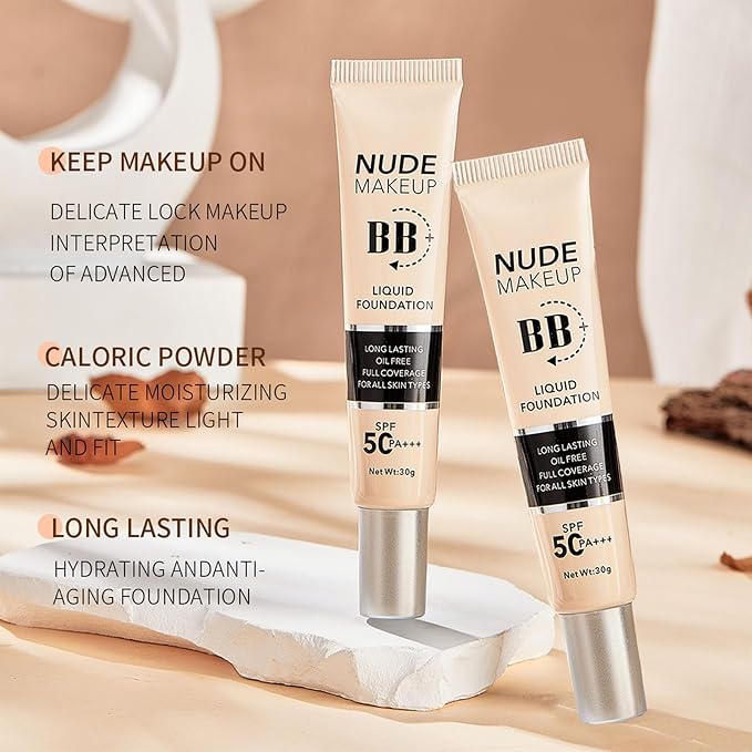 BB Cream with SPF 50, BB Cream Full Coverage, Hide Pores Blemishes, Nude Makeup Base, Even Skin Tone, Long Lasting Oil Control, Hydration BB Cream, Natural Finish for All Skin Types (Ivory)-Velvo Beauty