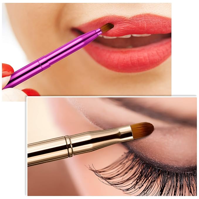 Retractable Dual End Lip Brush Concealer Brush with Cap, Lipstick Eyeshadow Foundation Makeup Brushes Gold, Black, Purple-Velvo Beauty