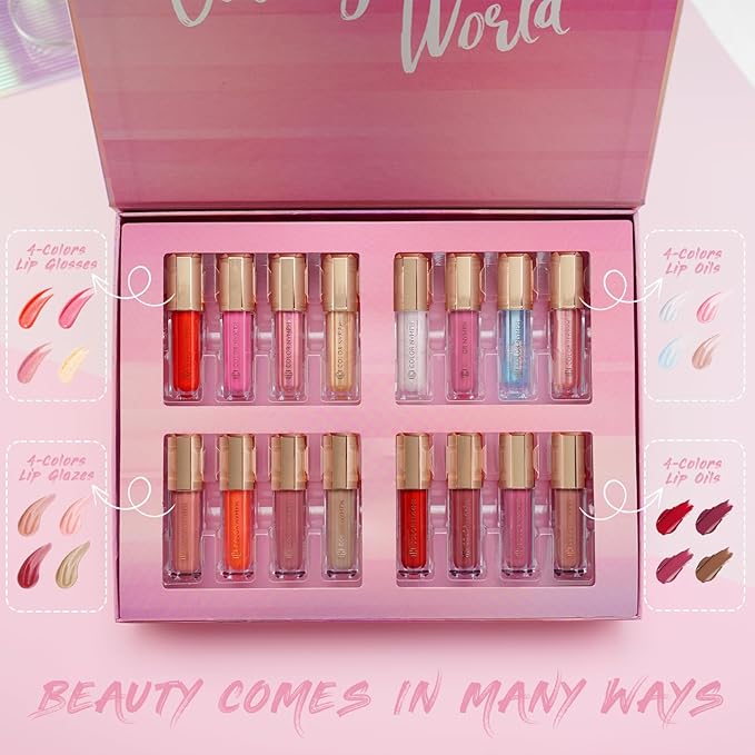 Color Nymph 16 PCS Lip Glosses Collection, Shimmery Lip Glosses for Women and Girls, Long Lasting Color Lip Gloss Set with Rich Varied Colors (Iridescent Pink)-Velvo Beauty