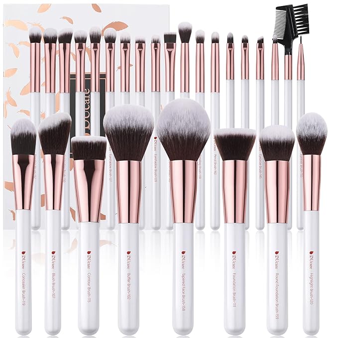 DUcare Makeup Brushes Set Professional 27Pcs Makeup Brushes Premium Synthetic Kabuki Foundation Blending Face Powder Blush Concealers Eye Shadows Make Up Brushes Kit White-Velvo Beauty