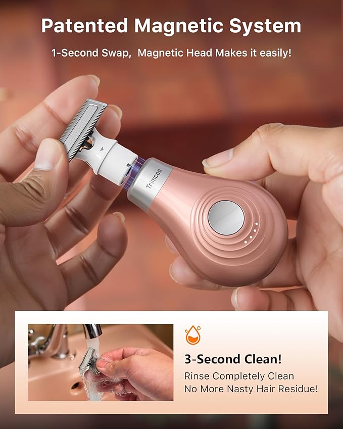 Mini Bikini Trimmer for Women - Intimate Pubic Hair Removal, Electric Body Groomer, Small Portable Wet/Dry Shaver, Magnetic Blade, USB-C Rechargeable with Travel Case, Easy to Clean (Gold)-Velvo Beauty