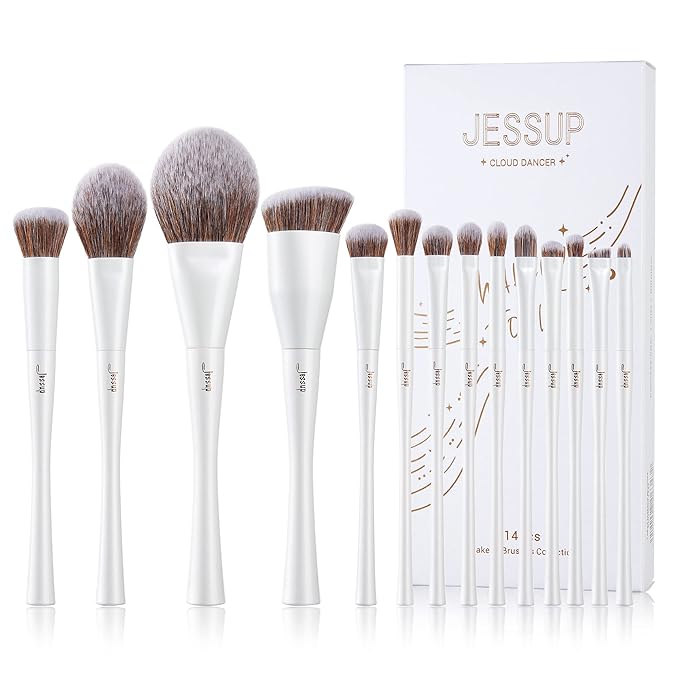 Jessup Makeup Brushes Set 14pcs Make up Brushes Premium Synthetic Foundation Concealer Blush Contour Powder Eye Shadow Blending Brush, Pearl White T343-Velvo Beauty