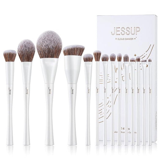 Jessup Makeup Brushes Set 14pcs Make up Brushes Premium Synthetic Foundation Concealer Blush Contour Powder Eye Shadow Blending Brush, Pearl White T343-Velvo Beauty