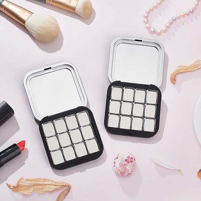 NICENEEDED 2 Pcs Empty Eyeshadow Palettes, 12 Grids Blush Pallet Makeup, DIY Lipstick Lip Balm Blusher Compact Containers Refillable Cosmetic Sample Storage Case Box with Mirror for Women-Velvo Beauty