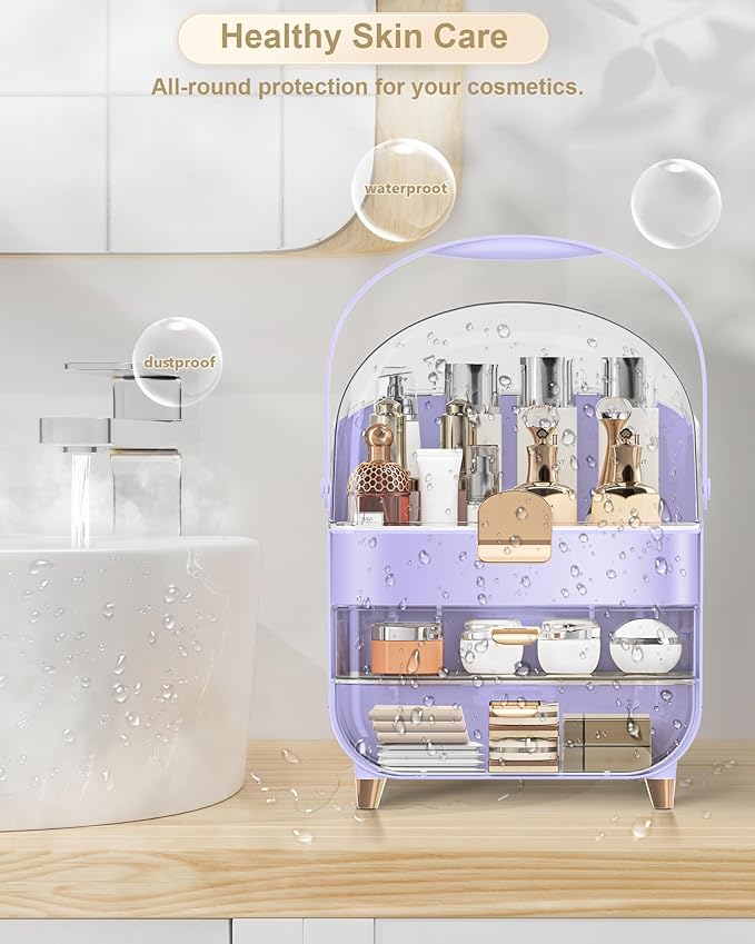 Makeup Organizer, Skincare Holder Bathroom Counter Organizer, Storage Box Cosmetic Display Cases, Teen Girl Gifts Trendy Stuff Make up Organizers for Vanity, Dresser, Countertop (purple)-Velvo Beauty