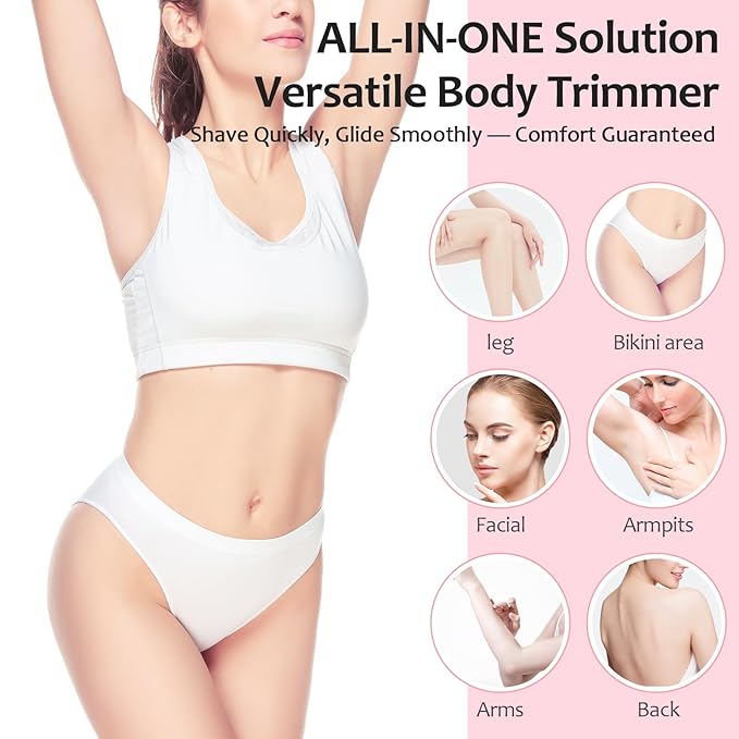 2025 Upgraded Bikini Trimmer for Women - 2 in 1 Dermave Bikini Shaver with LED Display, Dual Head Cordless Electric Shaver, IPX7 Waterproof Wet/Dry Body Hair Trimmer for Face, Body & Intimate Areas-Velvo Beauty