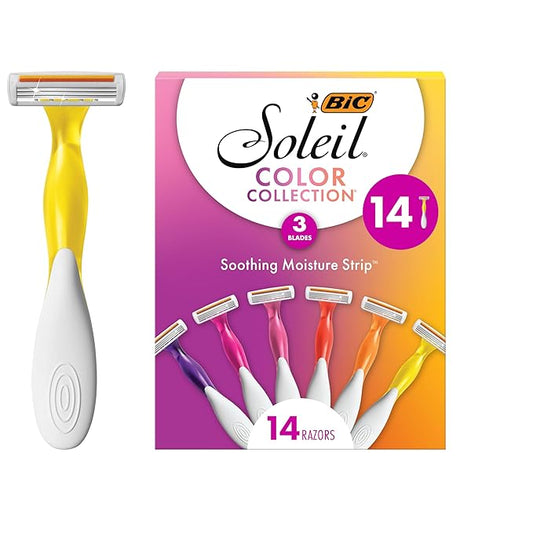 BIC Soleil Smooth Colors Women's Disposable with 3 Blade Razors, Razors for Women, 14-Pack-Velvo Beauty
