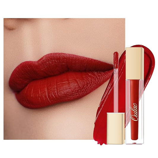 Oulac Matte Liquid Red Lipstick for Women, Deep Red Lip Gloss Creamy Matte Texture, Waterproof, Non-Stick Cup, Extra-Pigmented Lip Tint Stain with Vitamin E & Rose Oil, Vegan, Cruelty-Free, M01-Velvo Beauty