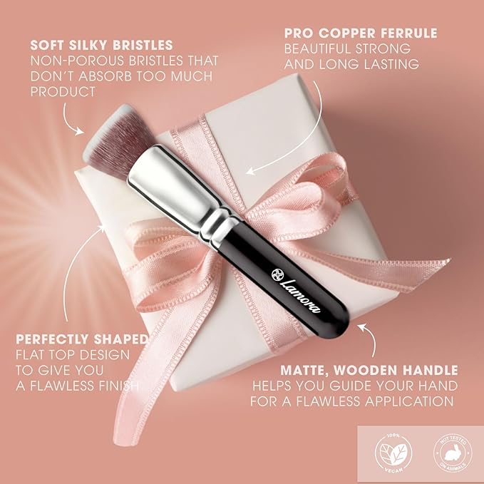 LAMORA Foundation Brush for Liquid Makeup - Kabuki Face Brush for Cream, Powder, Blush, and Concealer - Flat Top Blending, Buffing, Stippling Brush-Velvo Beauty