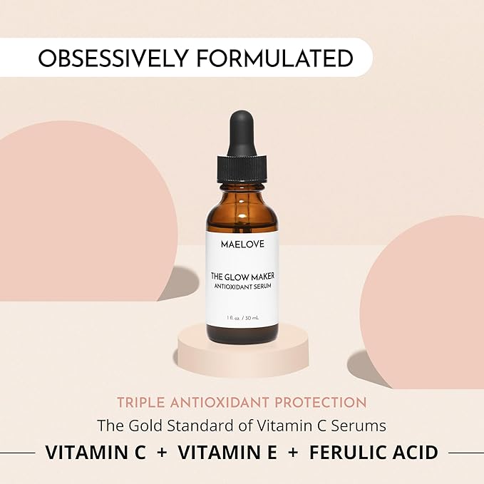 MAELOVE Glow Maker Vitamin C Serum with Vitamin E, Ferulic Acid & Hyaluronic Acid, Award-Winning Brightening and Hydrating Facial Serum, Unscented, 1.0 fl oz-Velvo Beauty