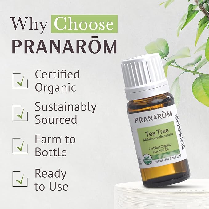 Pranarom USDA Certified Organic Tea Tree Essential Oil (15ml), 100% Pure Undiluted Therapeutic Grade from Zimbabwe for Aromatherapy, Diffuser, Healthy Skin & Hair, Massage, Relaxation-Velvo Beauty