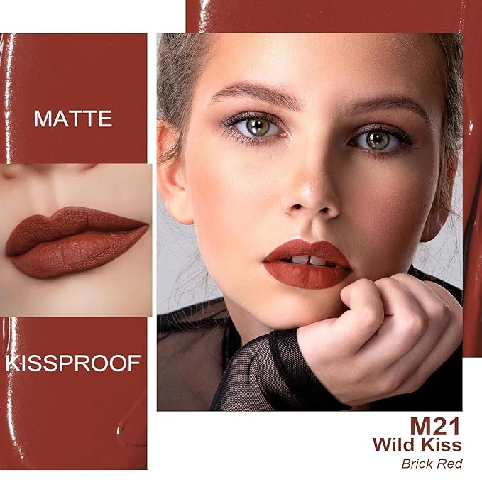 Oulac Matte Liquid Red Lipstick for Women, Orange Tone Red Long Lasting Lipstick, Waterproof Lip Stain, No Transfer, Creamy High Pigmented Formula with Vitamin E, Vegan & Cruelty-Free M21-Velvo Beauty