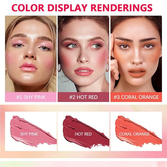 Multi-Purpose Makeup Blush Stick, 3-in-1 Beauty Tinted Solid Blush Stick For Cheeks, Lips And Eyes Waterproof Natural Cream Blush Stick With Long-Lasting Moisturizing Formula (#1Shy Pink)-Velvo Beauty