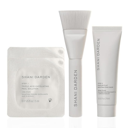 SHANI DARDEN SKIN CARE Triple Acid Peel, 2-Step Exfoliating Face Peel with Mandelic, Lactic & Glycolic Acids, Kaolin Clay Neutralizing Mask & Brush, Helps Improve Dark Spots & Skin Texture, 0.5 fl oz-Velvo Beauty