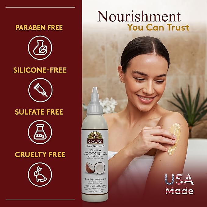 Okay 100% Pure Coconut Oil for Hair & Skin - Coconut Oil for Women & Men, Perfect for Body & Face, for Massage & Moisturizer, Natural - 6 Fl Oz Squeeze Bottle (Pack of 1)-Velvo Beauty