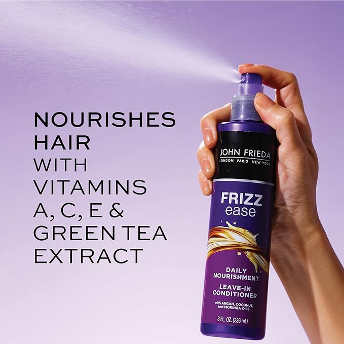 John Frieda Frizz Ease Daily Nourishment Leave-In Conditioner, Detangles Frizzy, Damaged Hair, Reduces Breakage, Protects Against Heat, with Vitamins A, C, E & Green Tea Extract, 8 Oz-Velvo Beauty