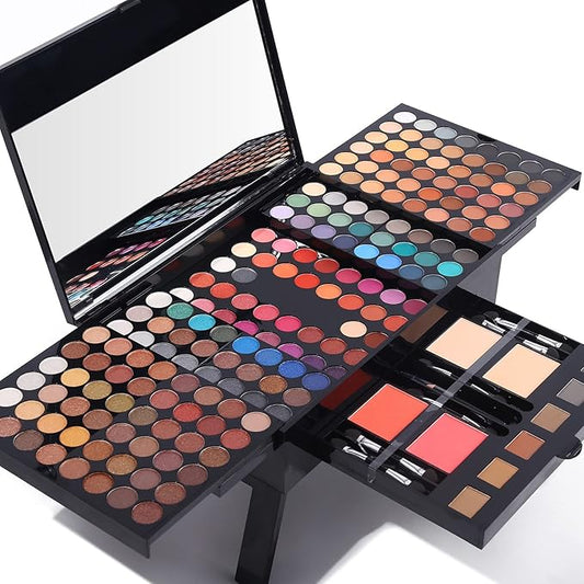 Professional Makeup Kit for Women with Mirror All In One Makeup Gift Set for Teens 180 Color Eyeshadow Palette 2 Blush 2 Powder 1 Eyeliner 4 Eyebrow Make Up Sets Matte Shimmer Mixing Pallet Eye Shadow-Velvo Beauty