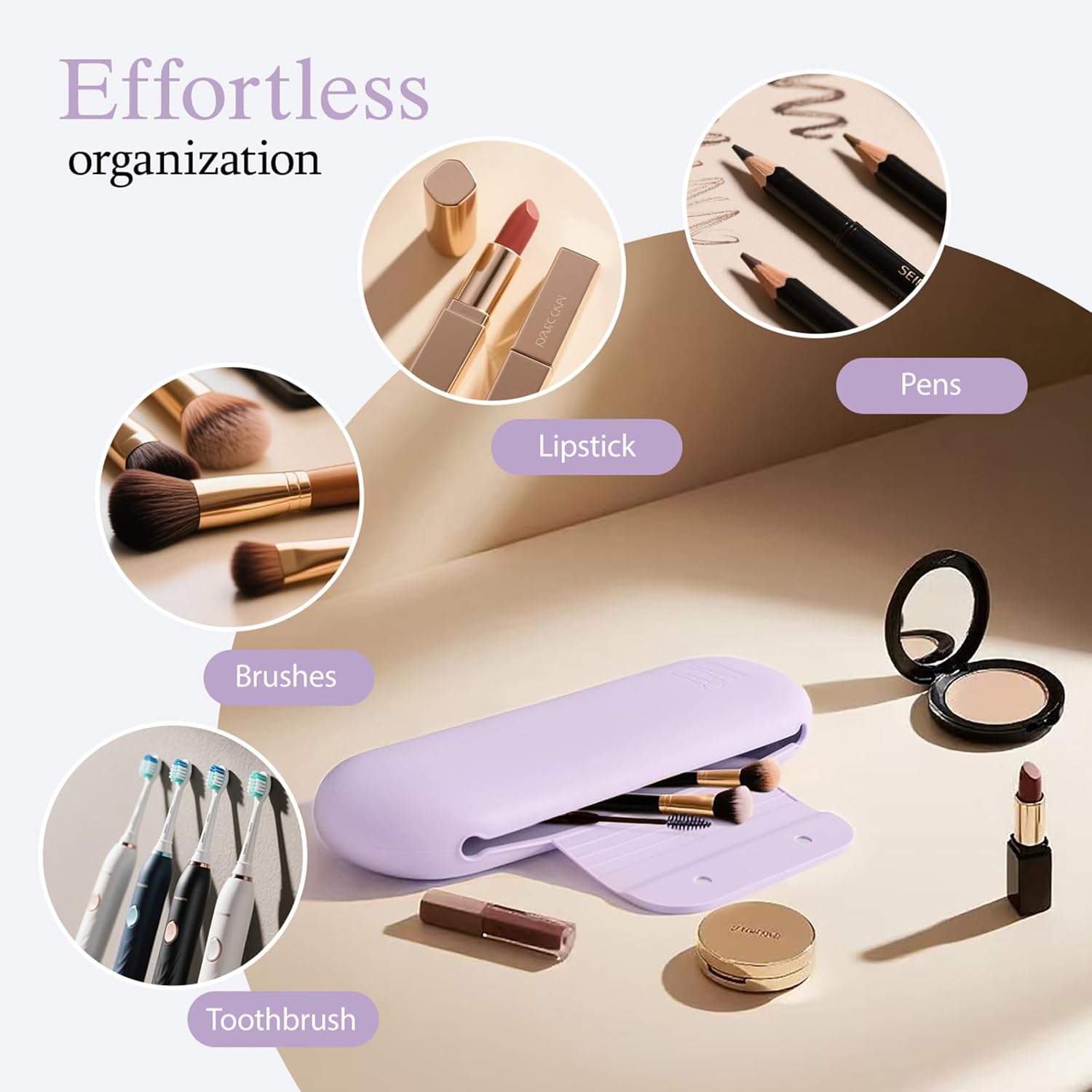 Silicone Makeup Brush Holder Set – Portable Travel Makeup Brush Holder with Makeup Sponge Holder and Foldable Cleaning Bowl – Upgraded 3-in-1 Cosmetic Organizer Set (purple)-Velvo Beauty