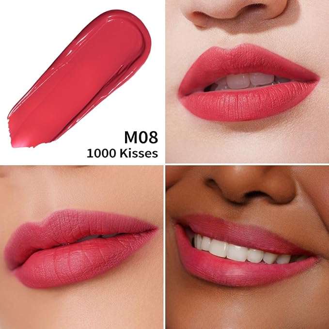 Oulac Matte Liquid Red Lipstick for Women, Long Lasting Lipstick Waterproof Lip Stain, No Transfer, Creamy High Pigmented Formula with Rose Oil, Vegan & Cruelty-Free, Light Red M08-Velvo Beauty