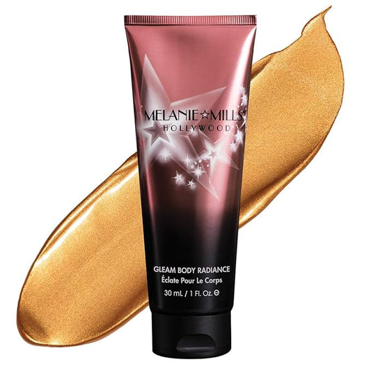 Melanie Mills Hollywood Gleam Body Radiance All In One Makeup, Moisturizer & Glow For Face & Body - Rose Gold, Mini 1 fl.oz.-Velvo Beauty