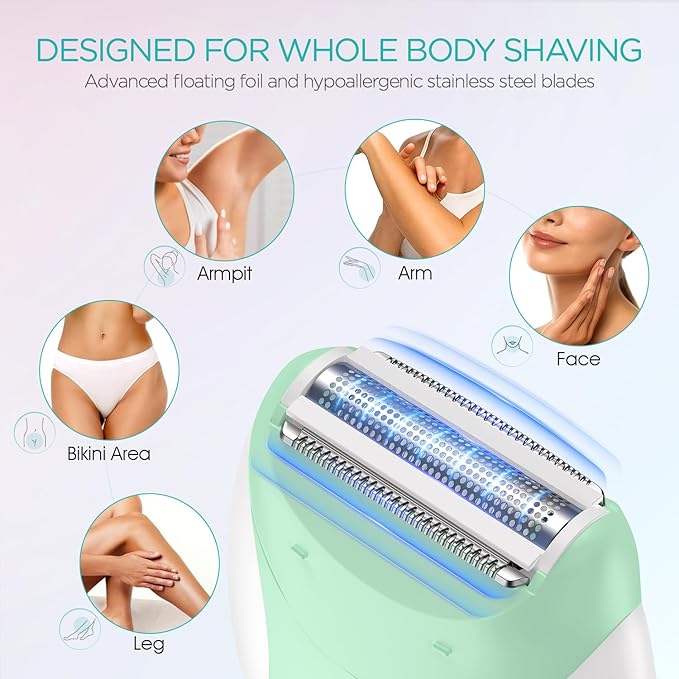 Epilator for Women-Cordless Epilators Hair Removal for Women, 4-in-1 Electric Razor Hair Remover, 2 Speeds & 21 Tweezers for Face Legs Arms Armpit Bikini, Green HR310-Velvo Beauty