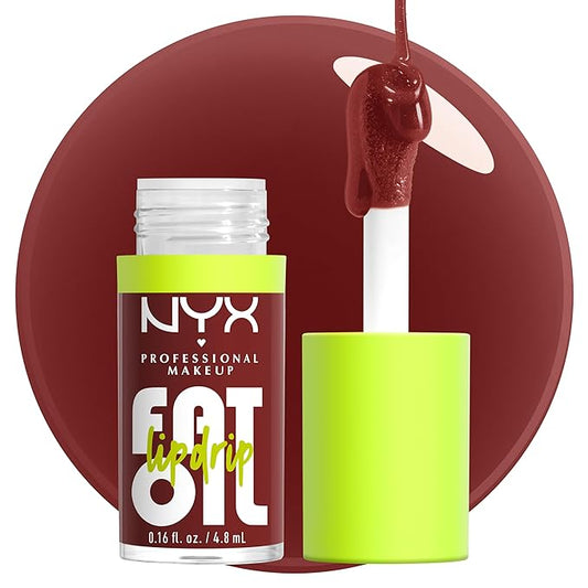 NYX PROFESSIONAL MAKEUP Fat Oil Lip Drip, Moisturizing Lip Oil Gloss, Vegan Tinted Formula, Up to 12 HR Hydration - Inside Scoop (Plum Brown)-Velvo Beauty
