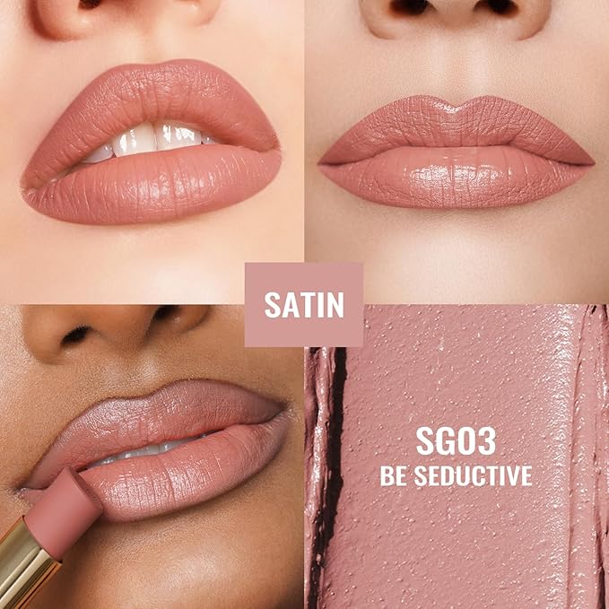 Oulac Nude Lipsticks for Women, Pink Matte Lip Stick, Full Coverage Lip Color, Satin Matte Finish, Cream Texture, Hydrating, Infused with Hyaluronic Acid, Vegan & Clean Beauty 4g SG03 Be Seductive-Velvo Beauty