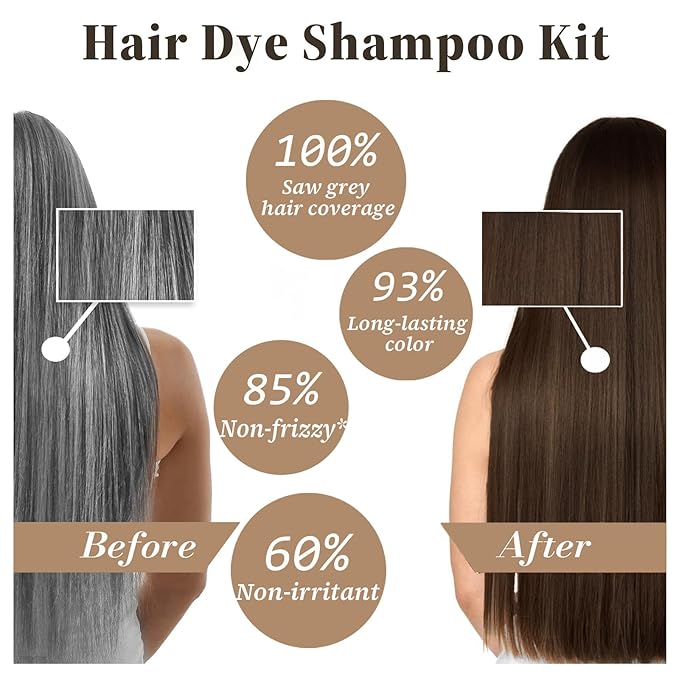 Dark Brown Hair Dye Shampoo for Gray Hair, 3-in-1 Color Shampoo Hair Dye for Women & Men, 100% Gray Hair Coverage, Instant Hair Coloring Shampoo in Minutes, Shampoo Tinte Para El Cabello, Easy to Use-Velvo Beauty