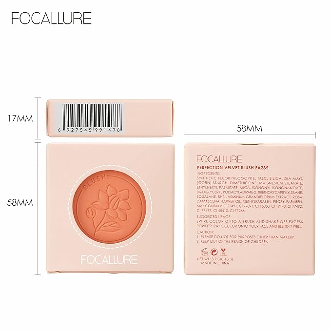 FOCALLURE Powder Palette Blush, Matte Mineral Blush Powder, Bright Shimmer Face Blush Makeup, Contour and Highlight Blush Palette, Highly Pigmented, Long Lasting, Waterproof, Blendable, #302-Velvo Beauty