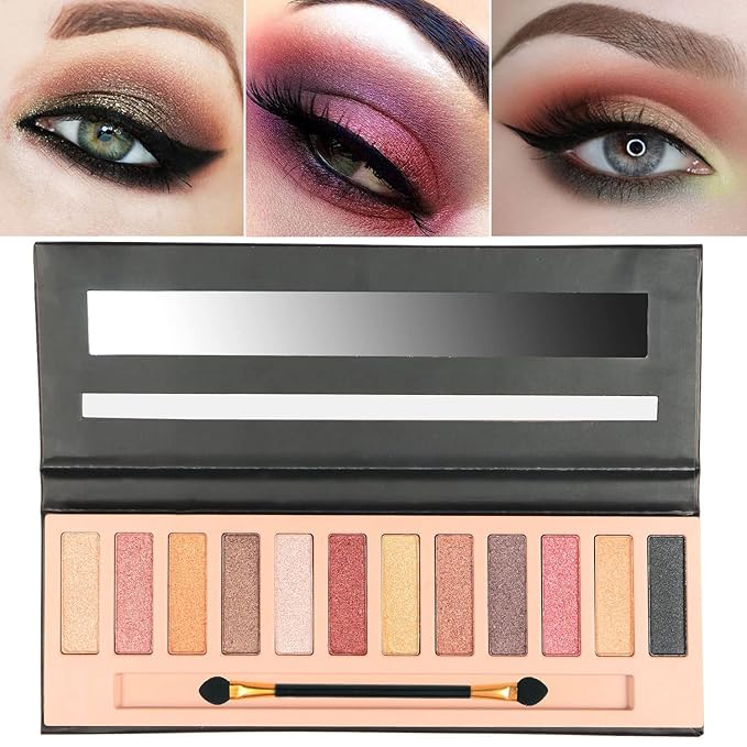 2 Pcs 12 Colors Eye Shadow Palette,Nude Matte Smokey Shimmer Glitter Eyeshadow Palette,Blendable Rich Colors,Waterproof Beauty Makeup Palette Kit with Double-Ended Makeup Brush(A+B)-Velvo Beauty